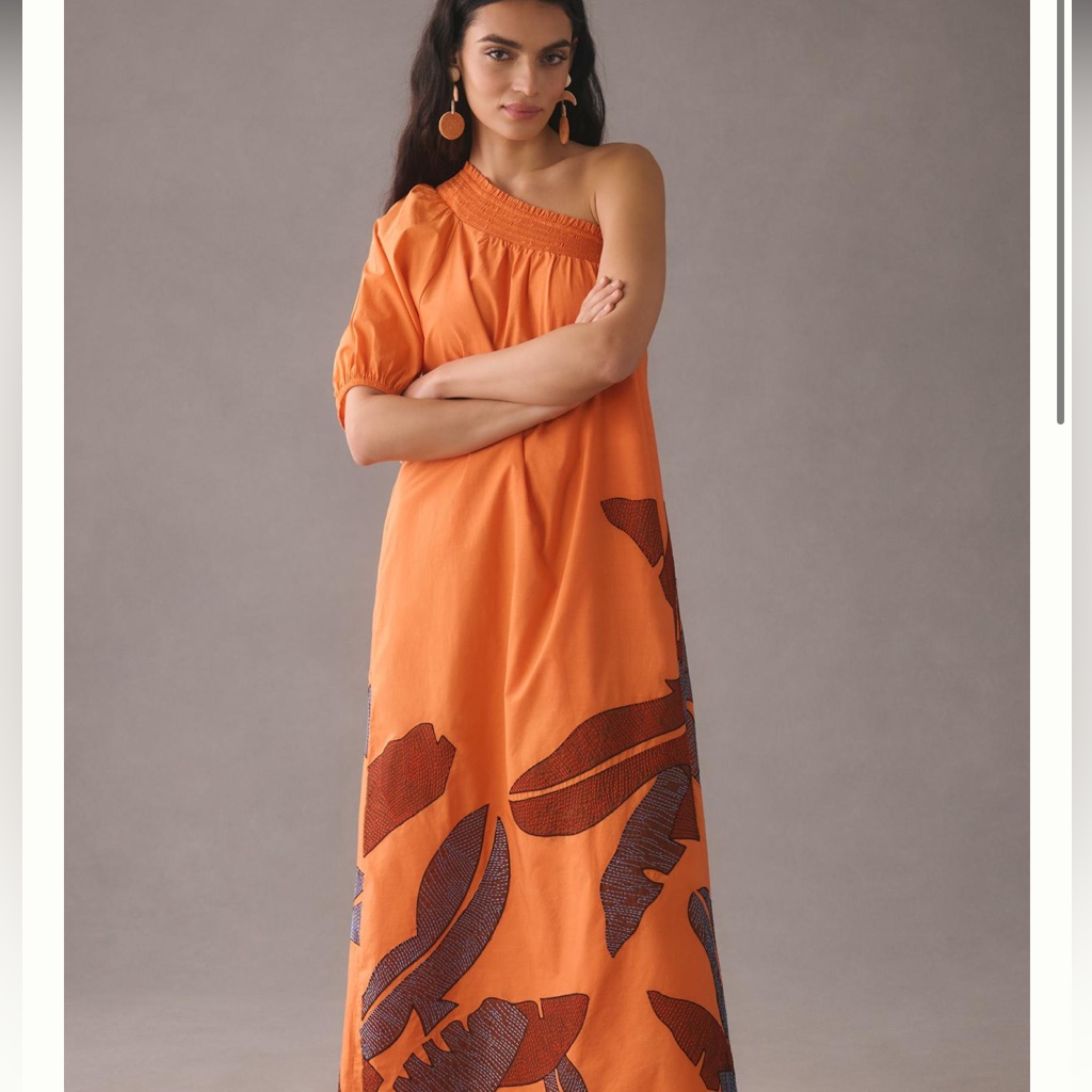 Anthropologie Maeve One-Shoulder Embroidered Maxi Dress